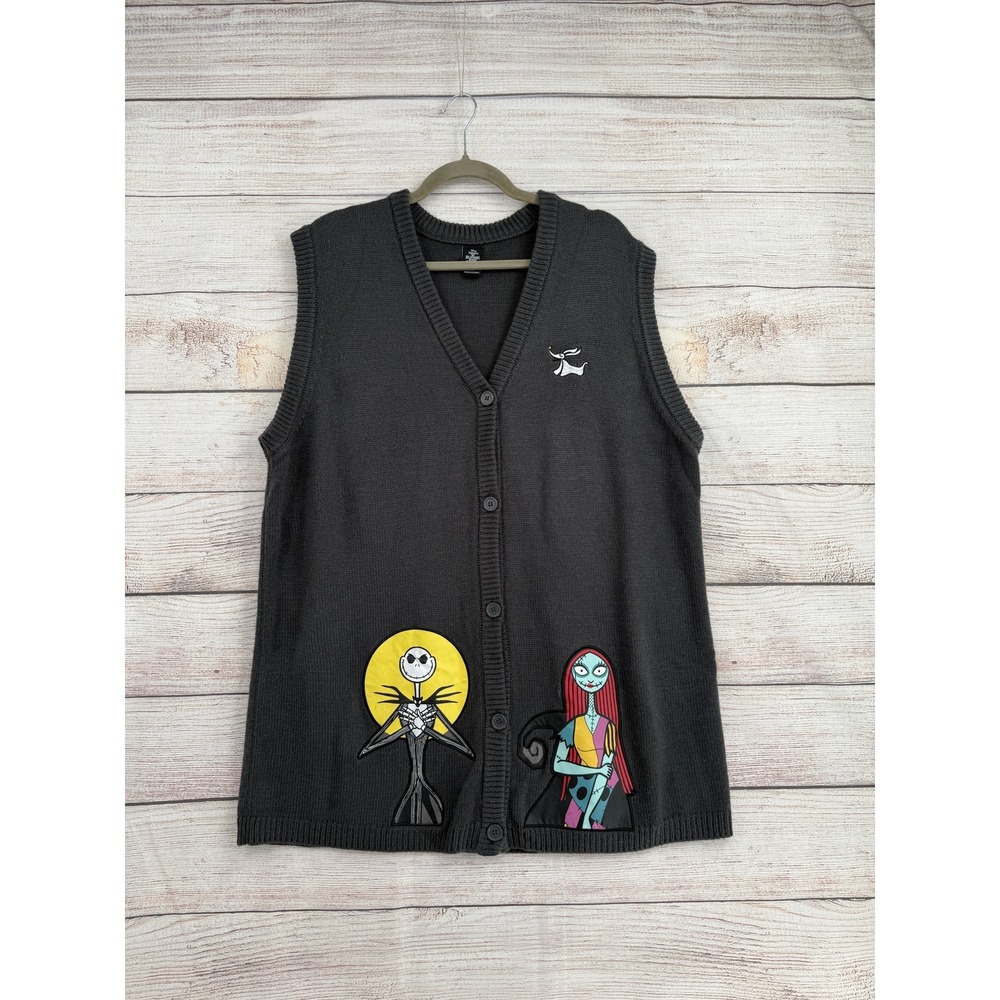 Disney Nightmare Before Christmas Vest Women 2X Grey Jack Sally Cardigan